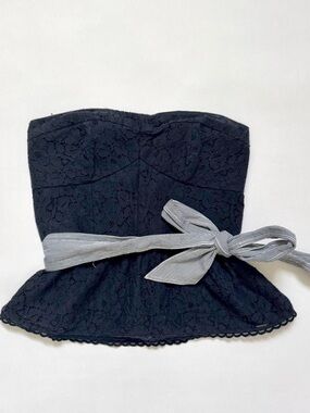Abercrombie & Fitch 2000s Y2K Navy Peplum Tube Top w/ Removeable Bow Strap